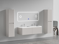 Badkamermeubel 2 persoons 140 cm - taupe - 2 zijkasten, 1 led spiegel - afbeelding 1 van  5