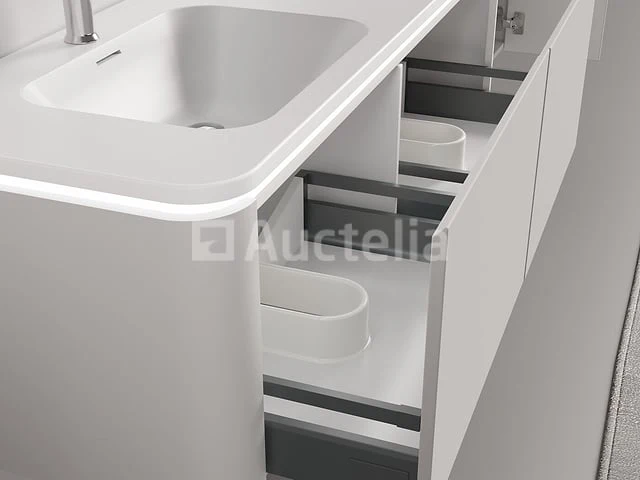 Badkamermeubel 2 persoons 140 cm - taupe - 2 zijkasten, 2 ovale spiegels - afbeelding 5 van  5