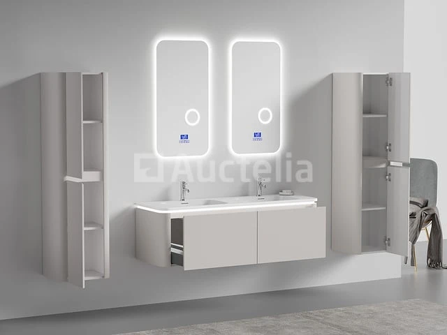 Badkamermeubel 2 persoons 140 cm - taupe - 2 zijkasten, 2 ovale spiegels - afbeelding 2 van  5