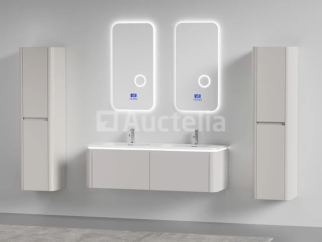 Badkamermeubel 2 persoons 140 cm - taupe - 2 zijkasten, 2 ovale spiegels - afbeelding 3 van  5
