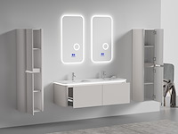 Badkamermeubel 2 persoons 140 cm - taupe - 2 zijkasten, 2 ovale spiegels - afbeelding 2 van  5