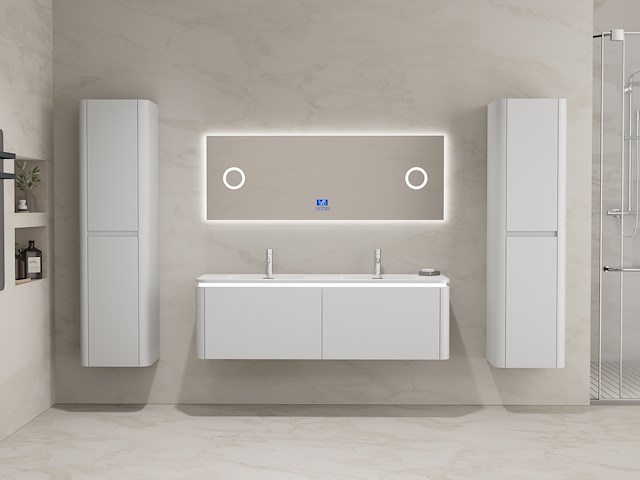 Badkamermeubel 2 persoons 140 cm - wit - 2 zijkasten, 1 led spiegel - afbeelding 1 van  5