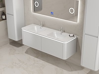 Badkamermeubel 2 persoons 140 cm - wit - 2 zijkasten, 1 led spiegel - afbeelding 2 van  5