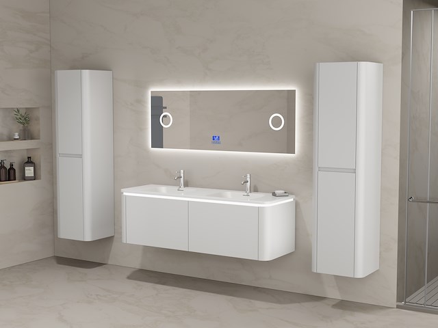 Badkamermeubel 2 persoons 140 cm - wit - 2 zijkasten, 1 led spiegel - afbeelding 5 van  5