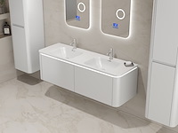 Badkamermeubel 2 persoons 140 cm - wit - 2 zijkasten, 2 ovale spiegels - afbeelding 2 van  5