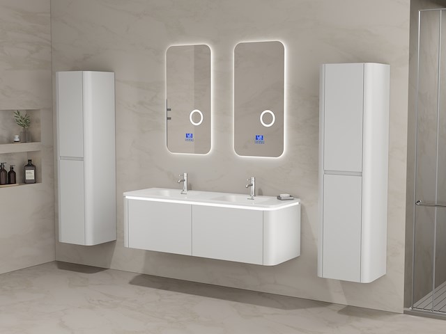 Badkamermeubel 2 persoons 140 cm - wit - 2 zijkasten, 2 ovale spiegels - afbeelding 5 van  5
