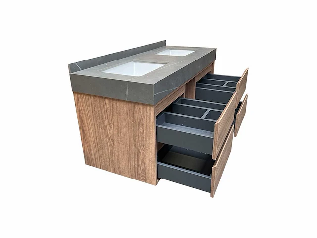 Badkamermeubel 2-persoons met hangkast - 150cm - kleur walnoot - afbeelding 19 van  21