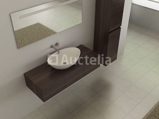 Badkamermeubel baveno | 120 cm | met zijkast | donker hout decor met witte waskom | incl. kranen - afbeelding 1 van  5