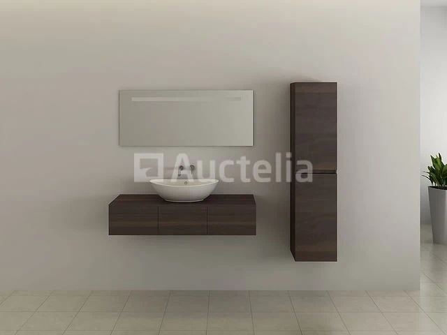 Badkamermeubel baveno | 120 cm | met zijkast | donker hout decor met witte waskom | incl. kranen - afbeelding 3 van  5