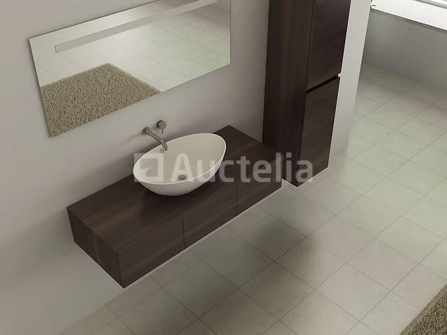 Badkamermeubel baveno | 120 cm | met zijkast | donker hout decor met witte waskom | incl. kranen - afbeelding 4 van  5
