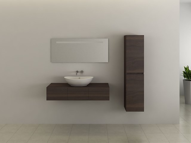 Badkamermeubel baveno | 120 cm | met zijkast | donker hout decor met witte waskom | incl. kranen - afbeelding 2 van  5