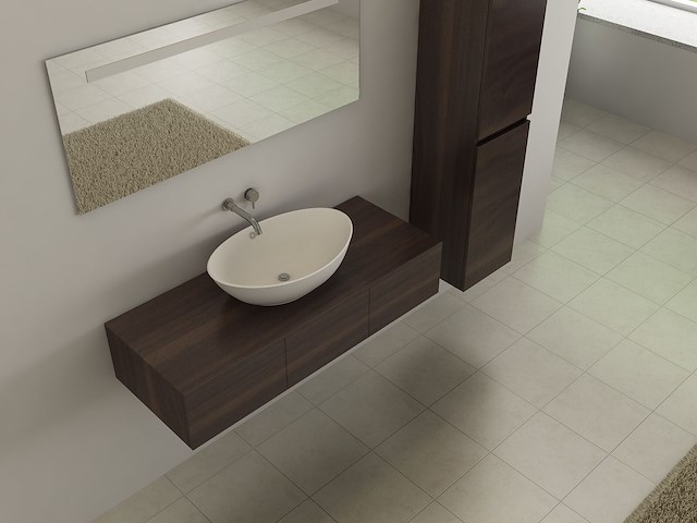 Badkamermeubel baveno | 120 cm | met zijkast | donker hout decor met witte waskom | incl. kranen - afbeelding 3 van  5