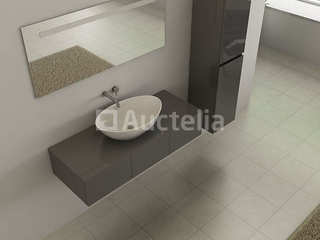 Badkamermeubel baveno | 120 cm | met zijkast | hoogglans antraciet met witte waskom | incl. kranen - afbeelding 1 van  4
