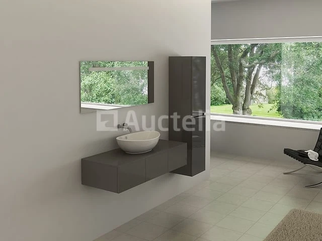 Badkamermeubel baveno | 120 cm | met zijkast | hoogglans antraciet met witte waskom | incl. kranen - afbeelding 4 van  4