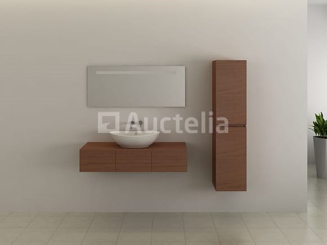 Badkamermeubel baveno | 120 cm | met zijkast | hout decor met witte waskom | incl. kranen - afbeelding 1 van  5