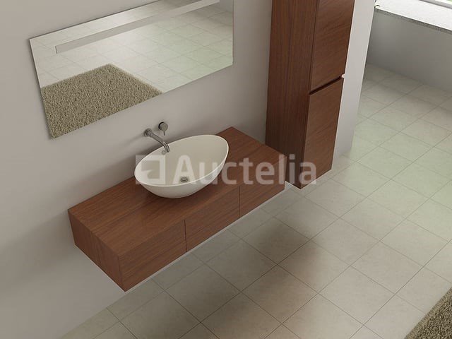 Badkamermeubel baveno | 120 cm | met zijkast | hout decor met witte waskom | incl. kranen - afbeelding 1 van  5
