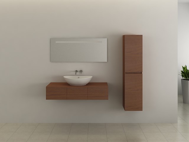 Badkamermeubel baveno | 120 cm | met zijkast | hout decor met witte waskom | incl. kranen - afbeelding 2 van  5