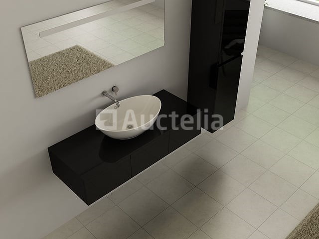 Badkamermeubel baveno | 120 cm | met zijkast | zwart met witte waskom | incl. kranen - afbeelding 1 van  3