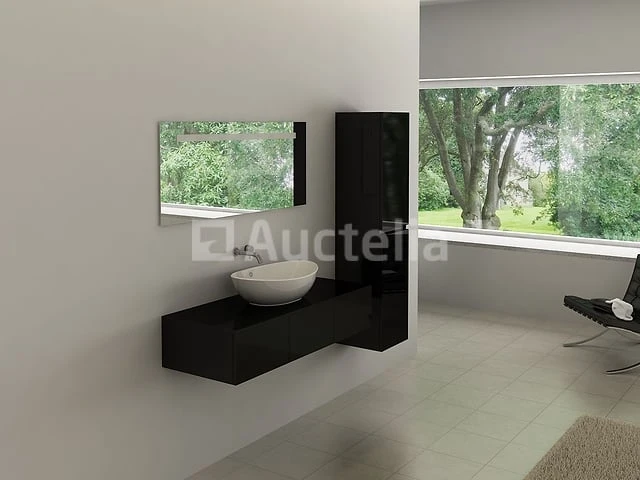 Badkamermeubel baveno | 120 cm | met zijkast | zwart met witte waskom | incl. kranen - afbeelding 2 van  3