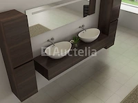 Badkamermeubel baveno | 180 cm | met zijkasten | donker hout decor met 2 zwarte waskommen | incl. kranen - afbeelding 6 van  10