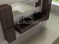 Badkamermeubel baveno | 180 cm | met zijkasten | donker hout decor met 2 zwarte waskommen | incl. kranen - afbeelding 7 van  10