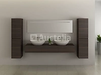 Badkamermeubel baveno | 180 cm | met zijkasten | donker hout decor met 2 zwarte waskommen | incl. kranen - afbeelding 10 van  10