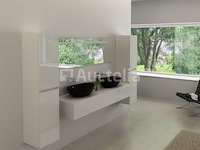 Badkamermeubel baveno | 180 cm | met zijkasten | hoogglans wit met 2 zwarte waskommen | incl. kranen