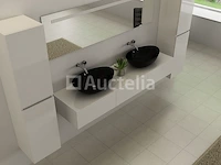 Badkamermeubel baveno | 180 cm | met zijkasten | hoogglans wit met 2 zwarte waskommen | incl. kranen - afbeelding 3 van  4