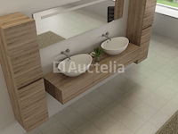 Badkamermeubel baveno | 180 cm | met zijkasten | licht hout decor met 2 witte waskommen | incl. kranen - afbeelding 3 van  5