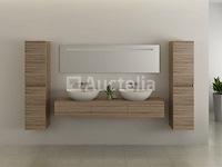 Badkamermeubel baveno | 180 cm | met zijkasten | licht hout decor met 2 witte waskommen | incl. kranen - afbeelding 4 van  5