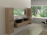 Badkamermeubel baveno | 180 cm | met zijkasten | licht hout decor met 2 zwarte waskommen | incl. kranen - afbeelding 3 van  5