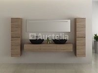 Badkamermeubel baveno | 180 cm | met zijkasten | licht hout decor met 2 zwarte waskommen | incl. kranen - afbeelding 4 van  5