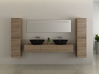 Badkamermeubel baveno | 180 cm | met zijkasten | licht hout decor met 2 zwarte waskommen | incl. kranen - afbeelding 2 van  5