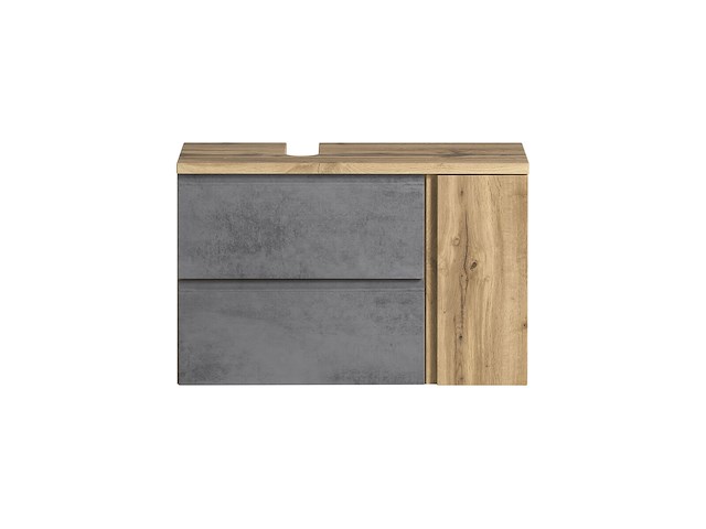 Badkamerset varese | wastafel en spiegelkast met verlichting | wotan oak/beton-design - afbeelding 1 van  7