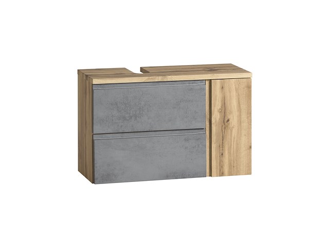 Badkamerset varese | wastafel en spiegelkast met verlichting | wotan oak/beton-design - afbeelding 2 van  7