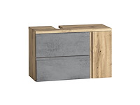 Badkamerset varese | wastafel en spiegelkast met verlichting | wotan oak/beton-design - afbeelding 2 van  7