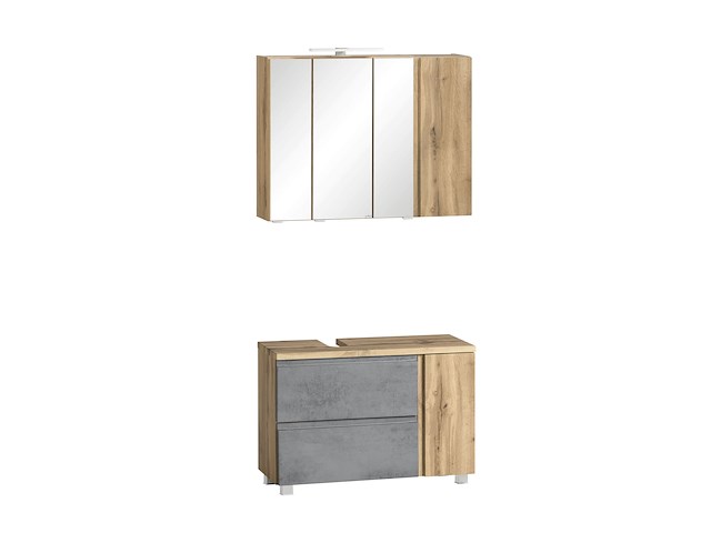 Badkamerset varese | wastafel en spiegelkast met verlichting | wotan oak/beton-design - afbeelding 4 van  7