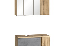 Badkamerset varese | wastafel en spiegelkast met verlichting | wotan oak/beton-design - afbeelding 4 van  7