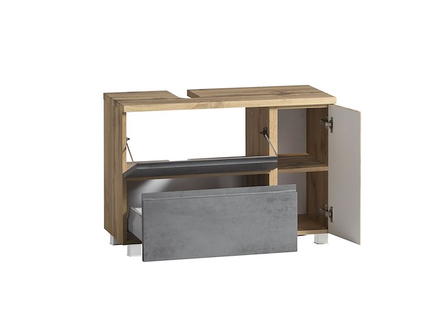 Badkamerset varese | wastafel en spiegelkast met verlichting | wotan oak/beton-design - afbeelding 6 van  7