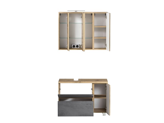 Badkamerset varese | wastafel en spiegelkast met verlichting | wotan oak/beton-design - afbeelding 7 van  7