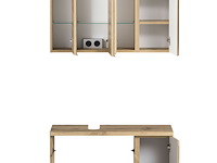 Badkamerset varese | wastafel en spiegelkast met verlichting | wotan oak/beton-design - afbeelding 7 van  7