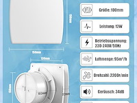 Badkamerventilator 100 mm met naloop en vochtigheidssensor - afbeelding 2 van  2