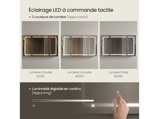 Badkamerwandkast, met led-spiegel - 100 cm - afbeelding 4 van  6