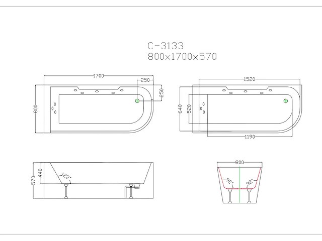 Baignoire balnéo vitrée blanche - 1 place - 263l - angle gauche (x2) - afbeelding 7 van  8