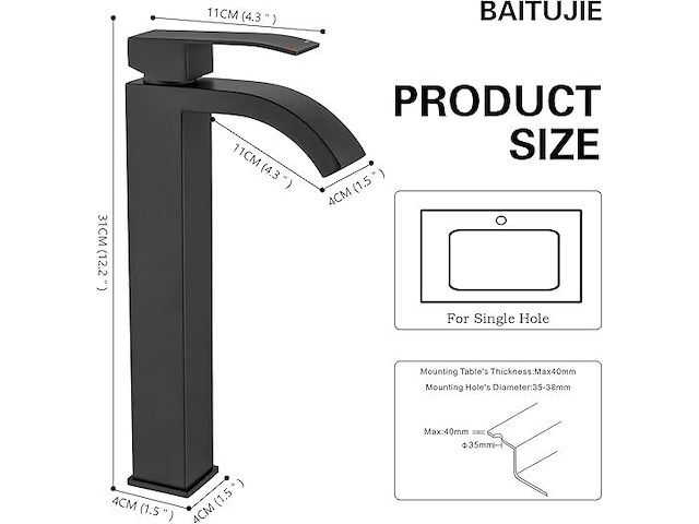 Baitujie hoge wastafel mengkraan - afbeelding 2 van  6