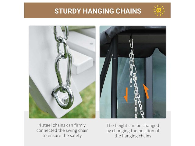 Balancelle de porche 3 places en bois, banc - afbeelding 7 van  8