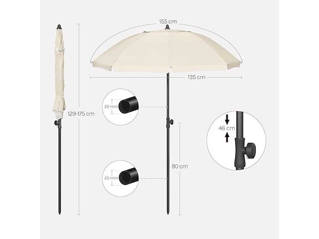 Balkonparasol - diameter: 135cm - upf uv-bescherming - afbeelding 4 van  4