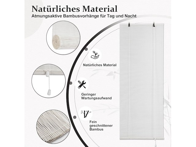 Bamboe rolgordijn 90x220cm wit - afbeelding 3 van  4