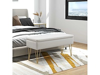 Bankbank 2-in-1 opbergkist van stof met speldpoten in goudstaal 100 x 40 x 49 cm crèmekleurig - afbeelding 1 van  5
