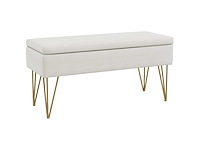Bankbank 2-in-1 opbergkist van stof met speldpoten in goudstaal 100 x 40 x 49 cm crèmekleurig - afbeelding 2 van  5